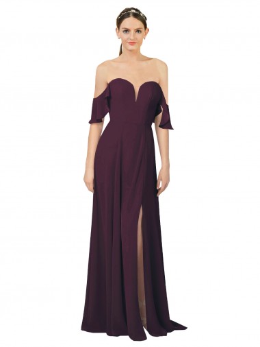 Vendeurs de Pourpre Fourreau Mousseline Longue Robes demoiselle d'honneur