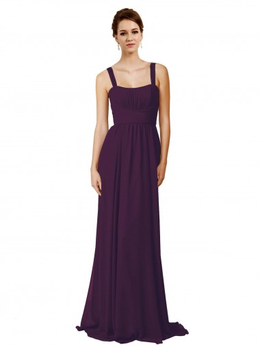 Vendeurs de Pourpre Trapèze Bretelles spaghetti Balayage train Mousseline Longue Robes demoiselle d'honneur