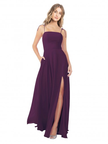 Vendeurs de Pourpre Trapèze Bretelles spaghetti Sans bretelle Mousseline Longue Robes demoiselle d'honneur