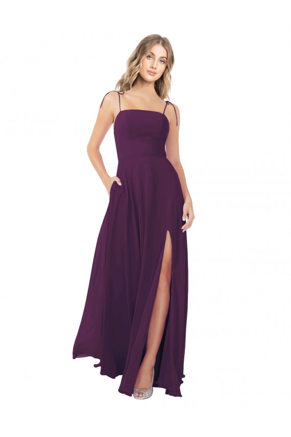 Vendeurs de Pourpre Trapèze Bretelles spaghetti Sans bretelle Mousseline Longue Robes demoiselle d'honneur