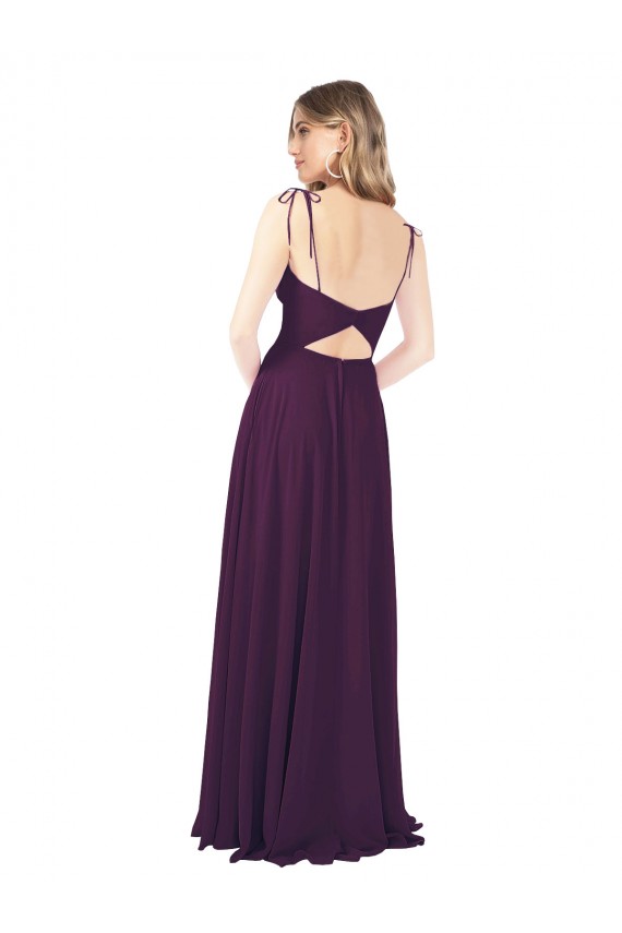 Vendeurs de Pourpre Trapèze Bretelles spaghetti Sans bretelle Mousseline Longue Robes demoiselle d'honneur