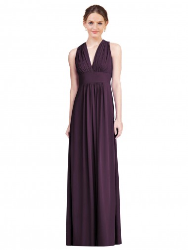 Vendeurs de Pourpre Trapèze Col V Mousseline Longue Robes demoiselle d'honneur