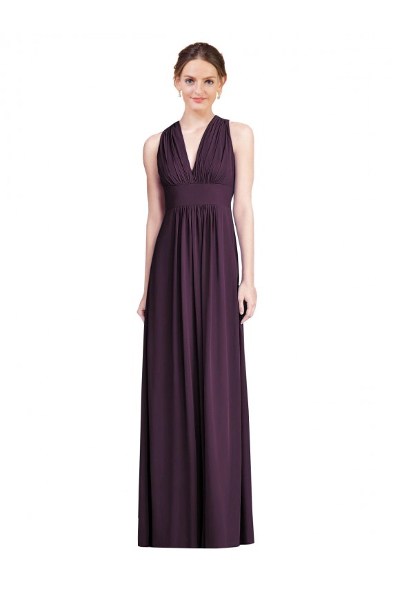 Vendeurs de Pourpre Trapèze Col V Mousseline Longue Robes demoiselle d'honneur