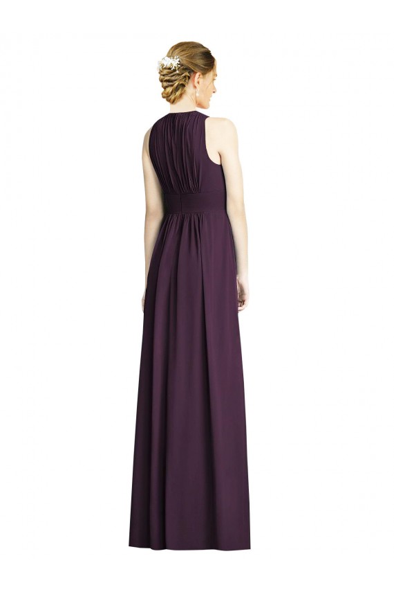 Vendeurs de Pourpre Trapèze Col V Mousseline Longue Robes demoiselle d'honneur