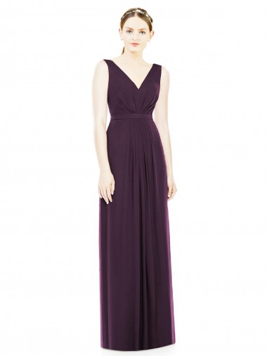 Vendeurs de Pourpre Trapèze Col V Mousseline Longue Robes demoiselle d'honneur