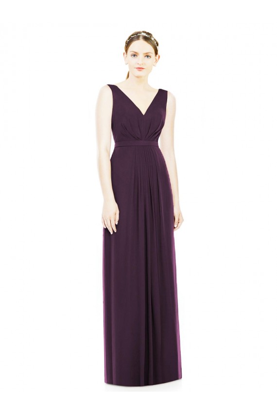 Vendeurs de Pourpre Trapèze Col V Mousseline Longue Robes demoiselle d'honneur