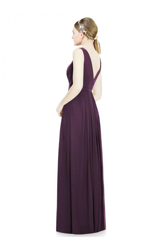 Vendeurs de Pourpre Trapèze Col V Mousseline Longue Robes demoiselle d'honneur