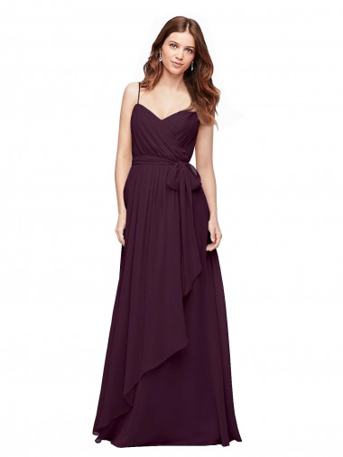 Vendeurs de Pourpre Trapèze Col V Mousseline Longue Robes demoiselle d'honneur