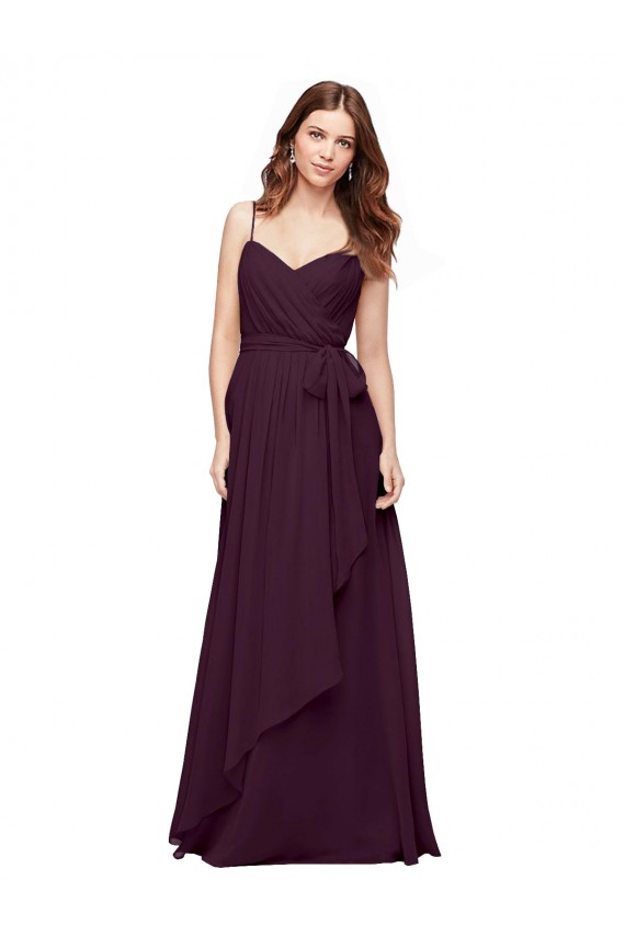 Vendeurs de Pourpre Trapèze Col V Mousseline Longue Robes demoiselle d'honneur