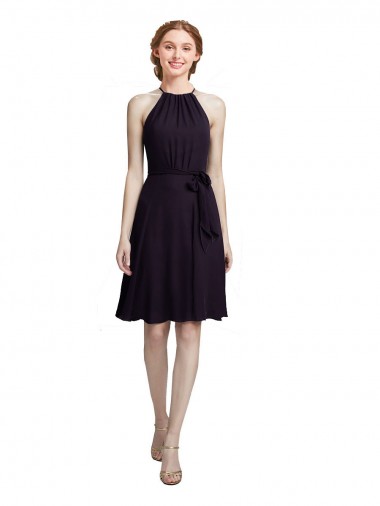 Vendeurs de Pourpre Trapèze Licou Col Haut Mousseline Courte Robes demoiselle d'honneur / Robes de cocktail