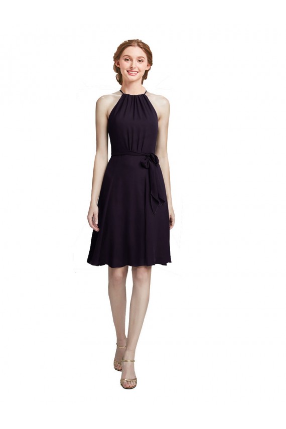 Vendeurs de Pourpre Trapèze Licou Col Haut Mousseline Courte Robes demoiselle d'honneur / Robes de cocktail