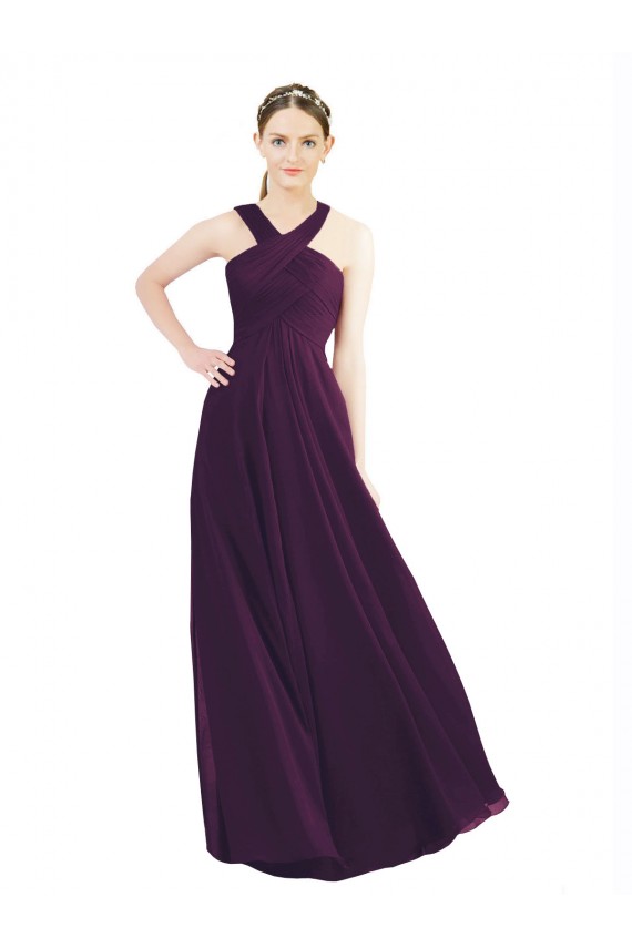 Vendeurs de Pourpre Trapèze Licou Mousseline Longue Robes demoiselle d'honneur