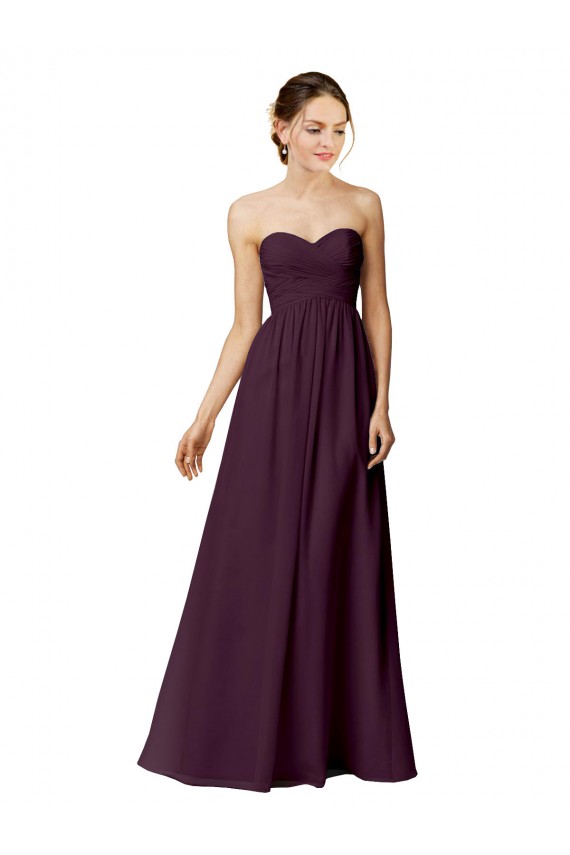 Vendeurs de Pourpre Trapèze Sans bretelle Mousseline Longue Robes demoiselle d'honneur