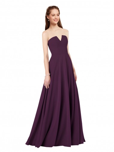 Vendeurs de Pourpre Trapèze Sans bretelle Mousseline Longue Robes demoiselle d'honneur