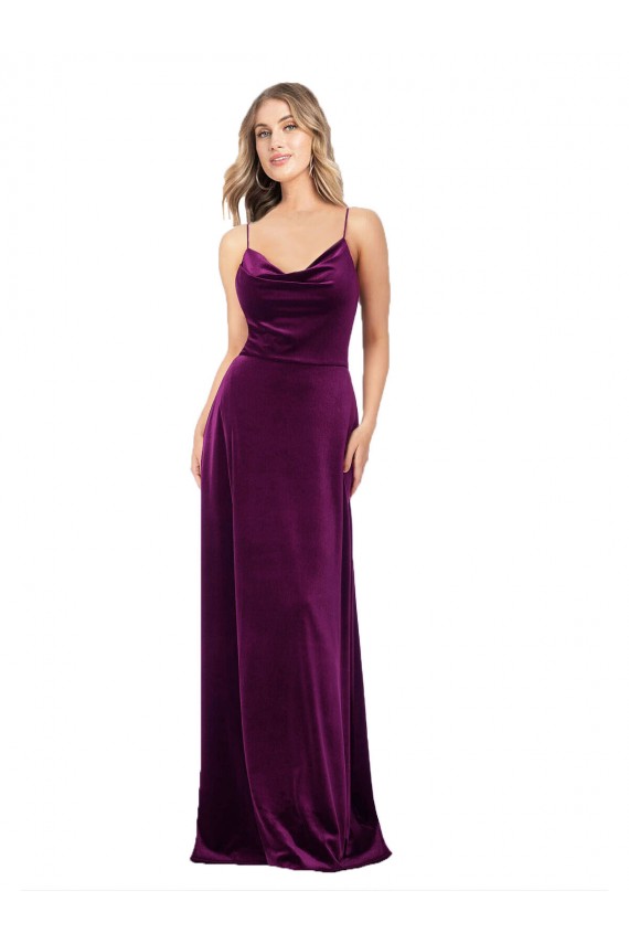 Vendeurs de Pourpre Trapèze Scoop Col V Velours Stretch Longue Formelles Robes demoiselle d'honneur / Robes de soirée / Robes de bal