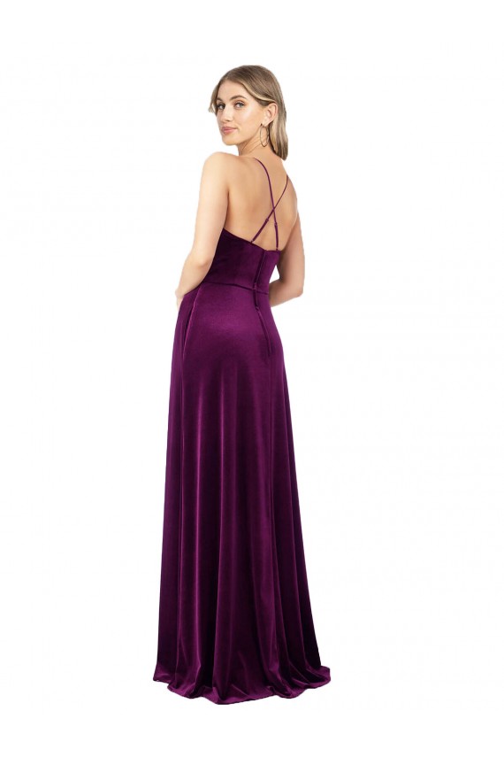 Vendeurs de Pourpre Trapèze Scoop Col V Velours Stretch Longue Formelles Robes demoiselle d'honneur / Robes de soirée / Robes de bal