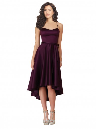 Vendeurs de Pourpre Trapèze Scoop Neck Satiné Courte Asymétrique Robes demoiselle d'honneur / Robes de bal