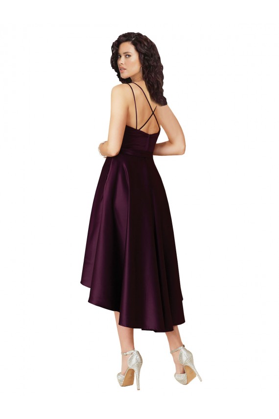 Vendeurs de Pourpre Trapèze Scoop Neck Satiné Courte Asymétrique Robes demoiselle d'honneur / Robes de bal