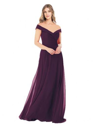 Vendeurs de Pourpre Trapèze Épaule Dénudée Mousseline Longue Robes demoiselle d'honneur