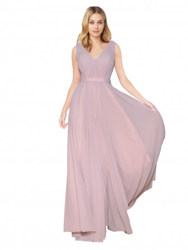 Vendeurs de Primevère Trapèze Col V Mousseline Longue Formelles Robes demoiselle d'honneur / Robes de soirée / Robes de bal