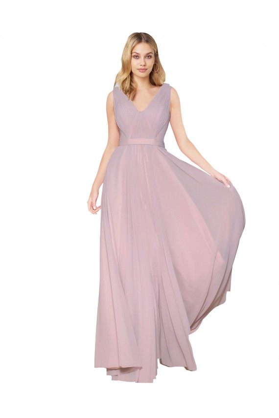 Vendeurs de Primevère Trapèze Col V Mousseline Longue Formelles Robes demoiselle d'honneur / Robes de soirée / Robes de bal