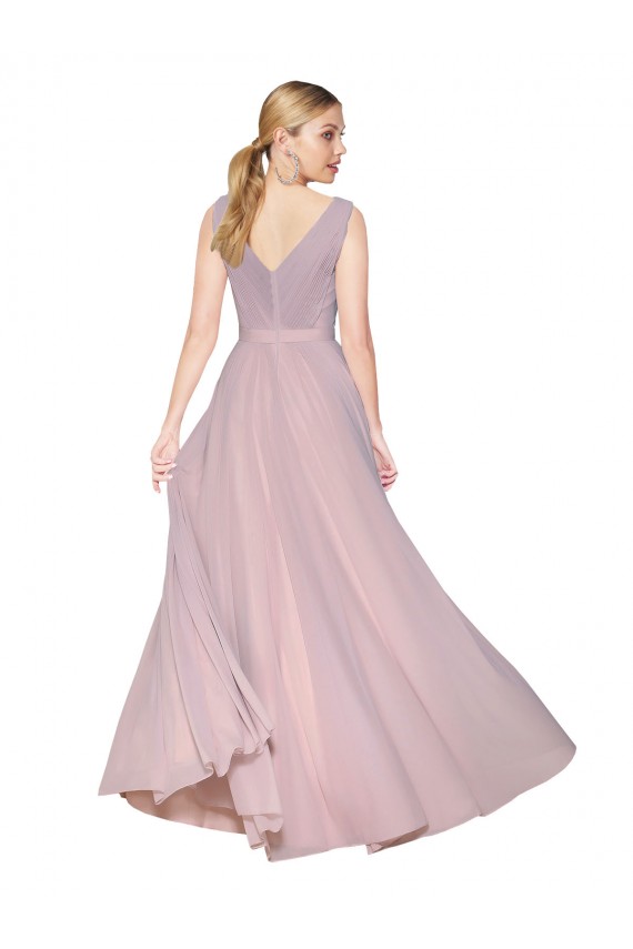 Vendeurs de Primevère Trapèze Col V Mousseline Longue Formelles Robes demoiselle d'honneur / Robes de soirée / Robes de bal