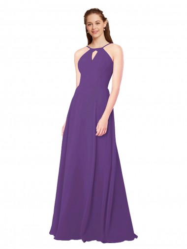 Vendeurs de Prune Fourreau Col Haut Mousseline Longue Robes demoiselle d'honneur