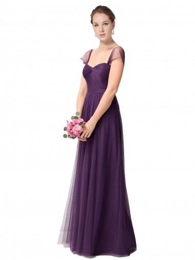 Vendeurs de Prune Trapèze Tulle Longue Robes demoiselle d'honneur