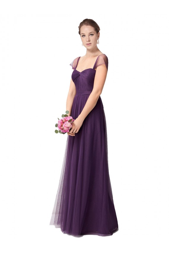 Vendeurs de Prune Trapèze Tulle Longue Robes demoiselle d'honneur