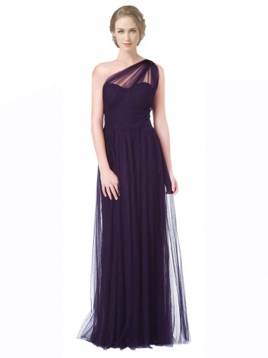 Vendeurs de Prune Trapèze Tulle Longue Robes demoiselle d'honneur
