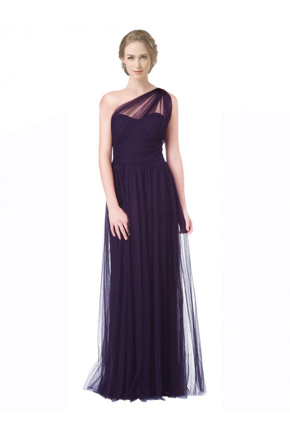 Vendeurs de Prune Trapèze Tulle Longue Robes demoiselle d'honneur