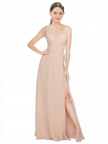 Vendeurs de Rose 114 Trapèze Col V Mousseline Longue Robes demoiselle d'honneur