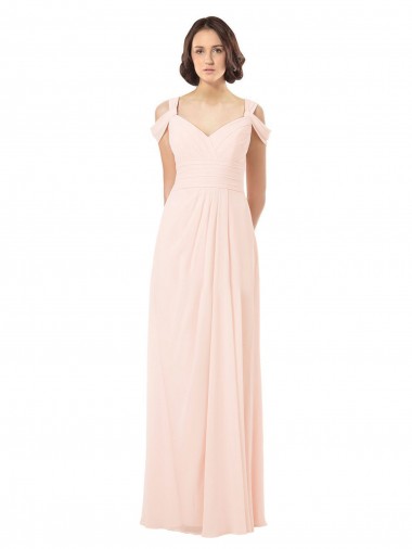 Vendeurs de Rose 42 Trapèze Épaule Dénudée Mousseline Longue Robes demoiselle d'honneur