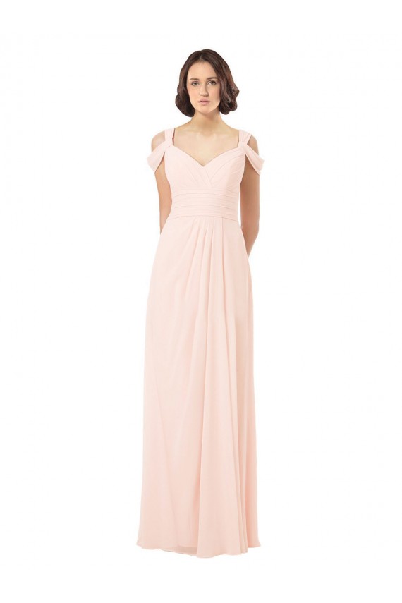Vendeurs de Rose 42 Trapèze Épaule Dénudée Mousseline Longue Robes demoiselle d'honneur