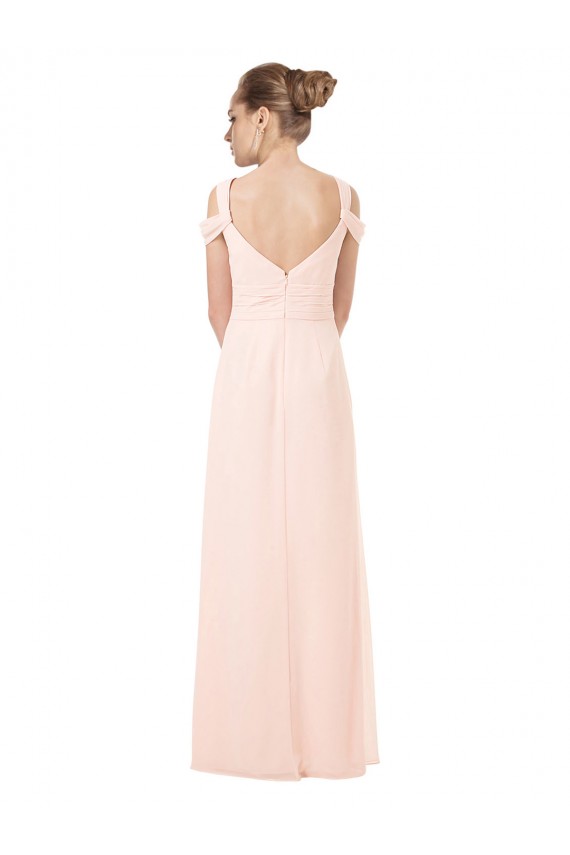 Vendeurs de Rose 42 Trapèze Épaule Dénudée Mousseline Longue Robes demoiselle d'honneur