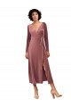 Vendeurs de Rose Cannelle Trapèze Col V midi Velours Stretch Courte Robes demoiselle d'honneur / Robes de bal