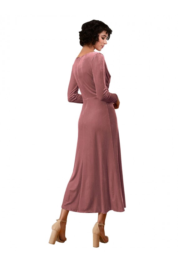 Vendeurs de Rose Cannelle Trapèze Col V midi Velours Stretch Courte Robes demoiselle d'honneur / Robes de bal
