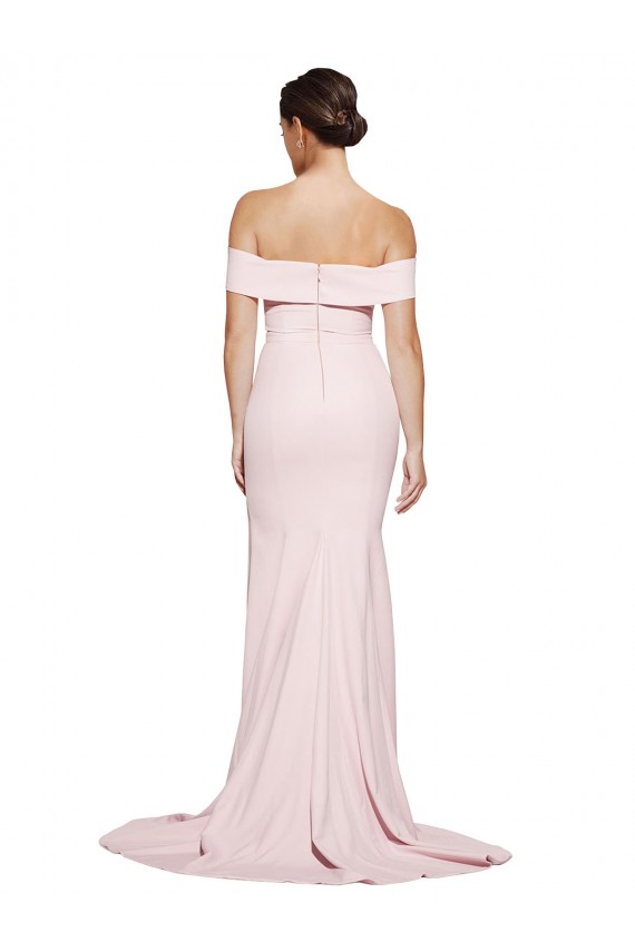 Vendeurs de Rose Fourreau Col Carré Balayage train Crêpe Stretch Longue Formelles Robes demoiselle d'honneur / Robes de soirée / Robes de bal