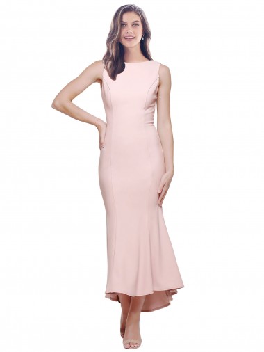Vendeurs de Rose Fourreau Col Haut midi Crêpe Stretch Courte Asymétrique Robes demoiselle d'honneur / Robes de soirée / Robes de cocktail