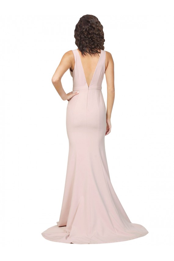 Vendeurs de Rose Fourreau Col V Balayage train Crêpe Stretch Longue Formelles Robes demoiselle d'honneur / Robes de soirée / Robes de bal