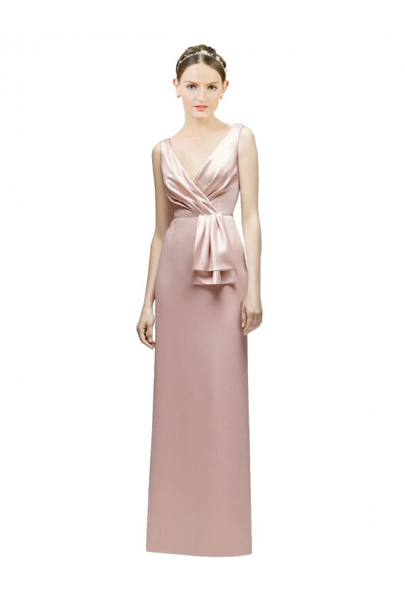 Vendeurs de Rose Fourreau Col V Satiné Longue Robes demoiselle d'honneur