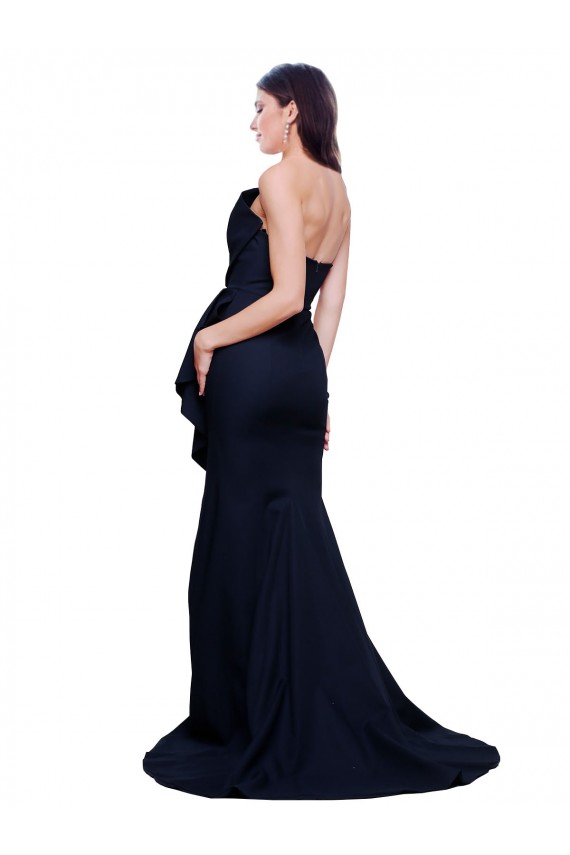 Vendeurs de Bleu marine foncé Fourreau Sans bretelle Balayage train Crêpe Stretch Longue Robes demoiselle d'honneur / Robes de bal