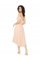 Vendeurs de Rose Glacé Trapèze Col Carré midi Mousseline Courte Asymétrique Robes demoiselle d'honneur