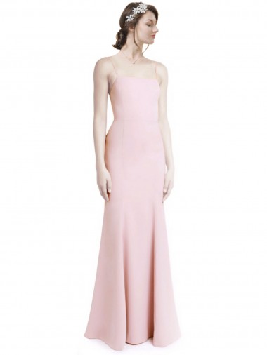 Vendeurs de Rose Sirène Bretelles spaghetti Col Carré Crêpe Stretch Longue Robes demoiselle d'honneur / Robes de bal
