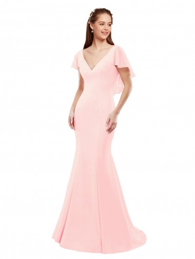 Vendeurs de Rose Sirène Col V Mousseline Longue Robes demoiselle d'honneur