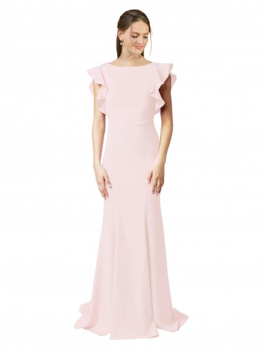 Vendeurs de Rose Sirène Col bijou Balayage train Crêpe Stretch Longue Robes demoiselle d'honneur / Robes de bal
