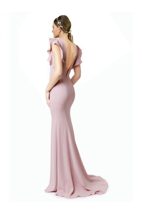 Vendeurs de Rose Sirène Col bijou Balayage train Crêpe Stretch Longue Robes demoiselle d'honneur / Robes de bal