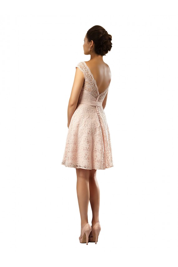 Vendeurs de Rose Trapèze Bateau Illusion Mousseline Dentelle Courte Robes demoiselle d'honneur
