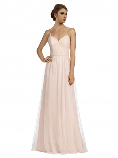 Vendeurs de Rose Trapèze Bretelles spaghetti Tulle Longue Robes demoiselle d'honneur