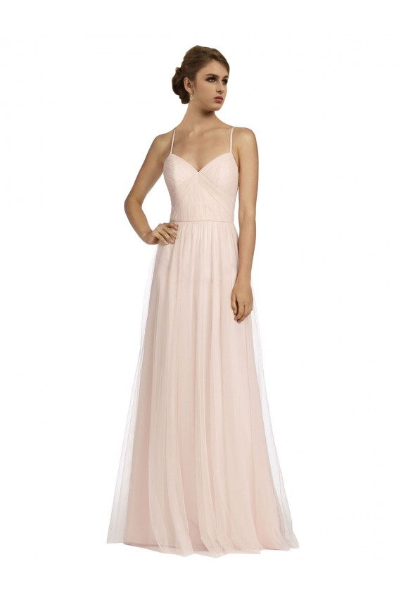 Vendeurs de Rose Trapèze Bretelles spaghetti Tulle Longue Robes demoiselle d'honneur
